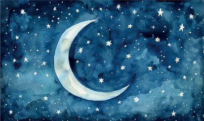 watercolor background moon and stars