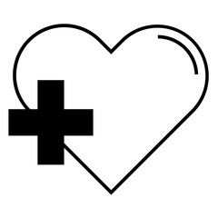 Obraz premium simple heart love icon with life health care cross vector giving charity support symbol illustration