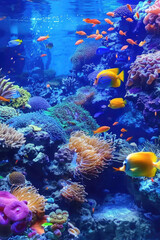 Fototapeta na wymiar A colorful coral reef with many fish swimming around