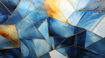 Geometric mosaic pattern in blue and yellow, abstract graphic background