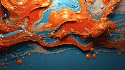 a colorful orange and blue colored liquid with orange and blue colors. background - obrazy, fototapety, plakaty