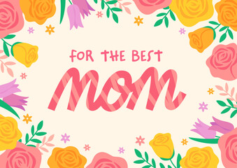 Mother's day title background, cute frame with colorful flowers