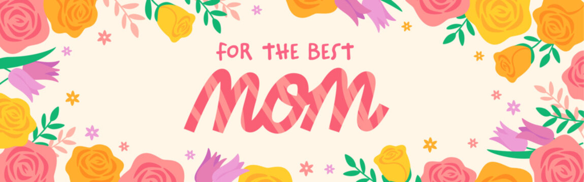 Mother's day title background, cute frame with colorful flowers