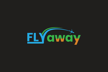 a logo for Fly away is shown on a black background