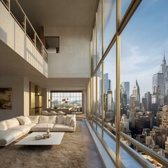 beautiful modern living room design by a architect in a apartment with view on the city 