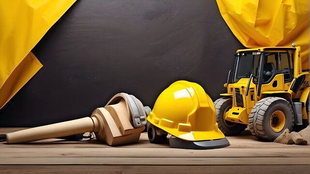 yellow construction helmet and shovel