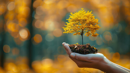 Symbolic Arbor Day illustration: Miniature tree in clear sphere.