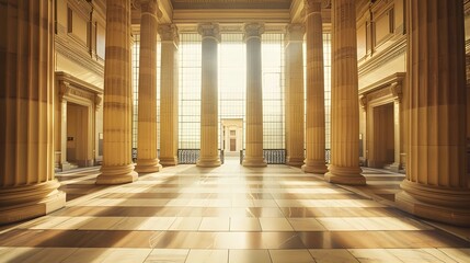 Fototapeta premium Sunlit Classical Hallway with Pillars