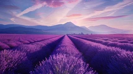 Muurstickers Lavender Fields and Mountain at Sunset © R Studio