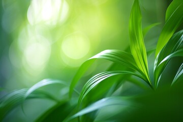 Close up of fresh green leaves with bokeh background, nature concept