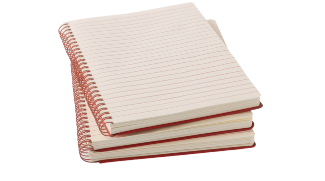 Three colorful notebooks stacked neatly on top of each other