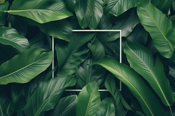 Creative layout made of green tropical leaves,  Flat lay, top view minimal nature concept - obrazy, fototapety, plakaty