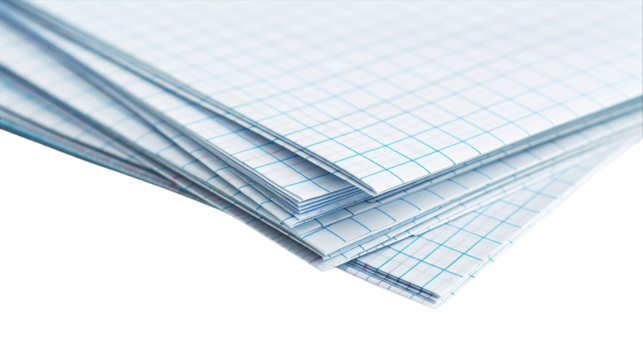 Four sheets of graph paper are neatly stacked on top of each other