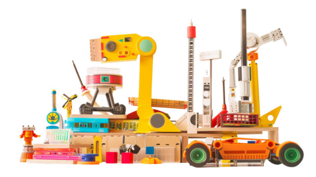 A variety of colorful toys scattered across a table, inviting play and imagination - Powered by Adobe