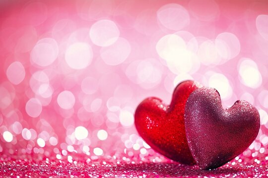 Two red hearts on bokeh background,  Valentines day background