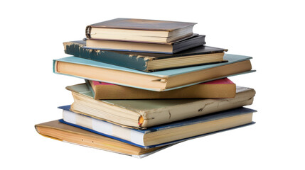 A tall stack of colorful books piled on top of each other