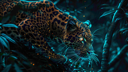 robotic animal with neon light concept. robot tiger close up view. 