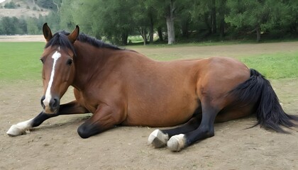 A Horse With Its Legs Tucked Underneath Resting