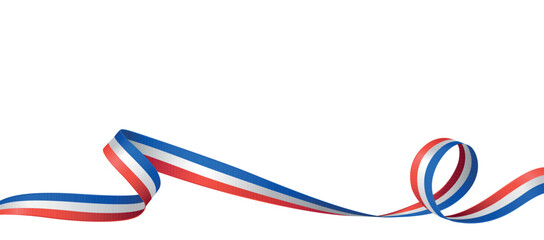 French flag ribbon. Curly ribbon on white background. Vector illustration.