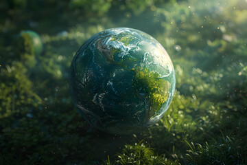 A green and eco-friendly planet concept showcasing environmental conservation and sustainability. Ideal for eco-friendly promotions, Earth Day, or any eco-conscious event. - obrazy, fototapety, plakaty