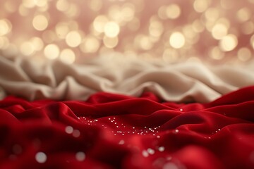 Red satin fabric with bokeh background