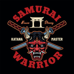 Samurai vector colored emblem, badge, label on dark background