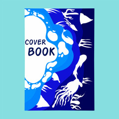 Minimalist nature theme books cover template collection. With vector illustration of ocean, small island, fishing boats and waves on the beach.