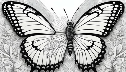 Detailed Black And White Butterfly With Intricate  2 - obrazy, fototapety, plakaty