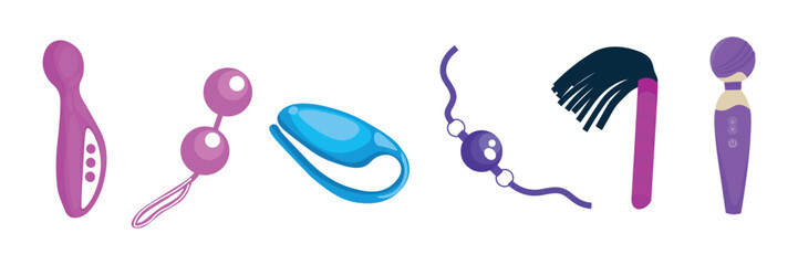 Collection of sex toys on white background