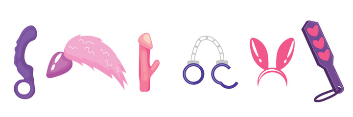 Collage of sex toys on white background