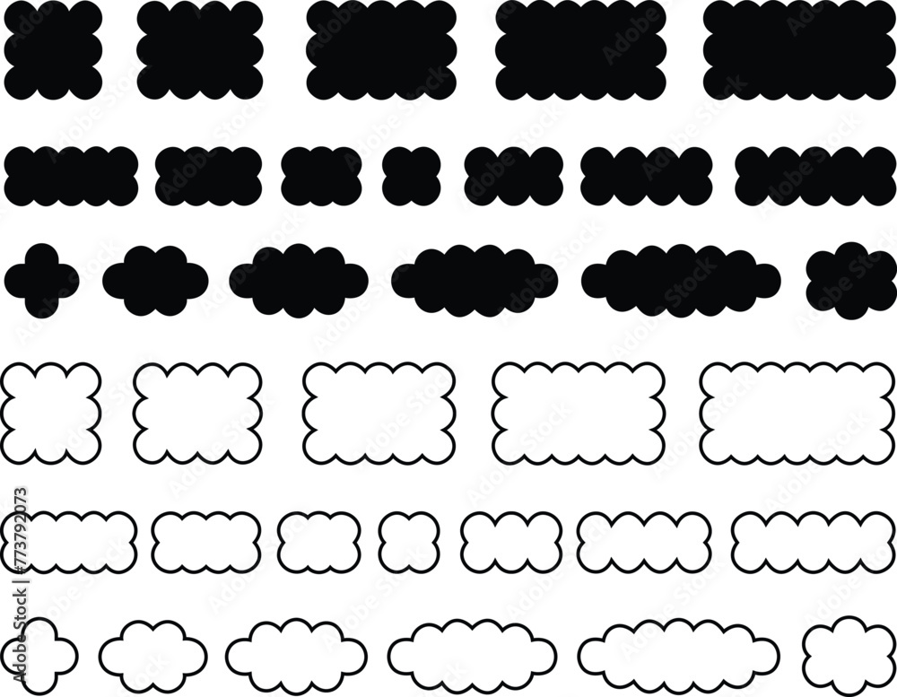 Poster set of scallop edges rounded rectangle shapes flat icons with editable stock. a rectangular silhouet