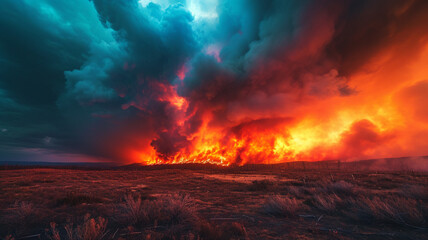 A photograph capturing the intensity of a wildfire from a safe distance - obrazy, fototapety, plakaty