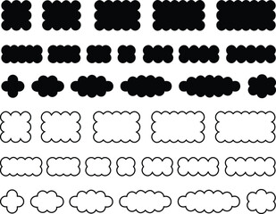 Obraz premium Set of Scallop edges rounded rectangle shapes flat icons with editable stock. A rectangular silhouette symbols. Simple outline and sticker form. Flower silhouette lace frame on transparent background.