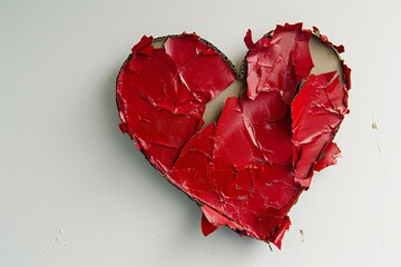 Broken red heart on a white background,  The concept of love