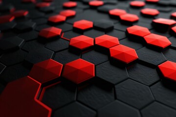 Red hexagons on black background
