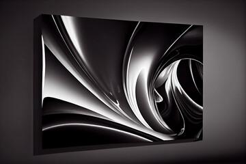 Wave pattern, black and white smooth abstract art. Picture on the wall in a picture gallery. 