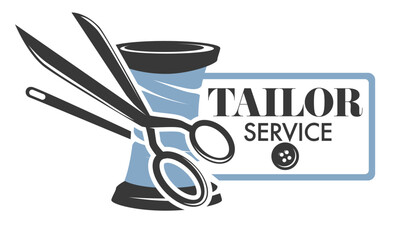 Scissors Thimble Tailor Service Logo - obrazy, fototapety, plakaty