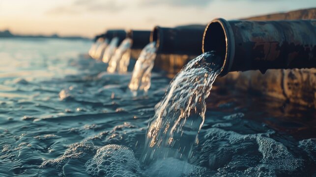Dirty water flow from sewage pipe pumped into sea.