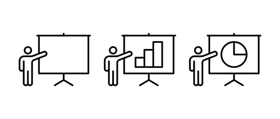 Business presentation icon vector set. Sales presentation symbol