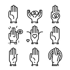 Vector line simple illustrations, hands and gesture in outline style