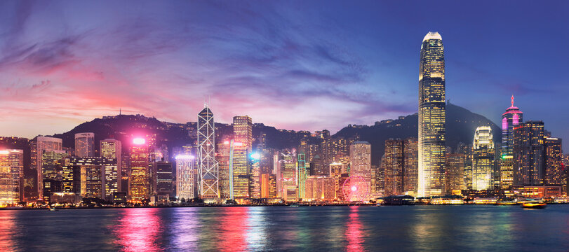 Hong Kong, China skyline panorama from across Victoria Harbor