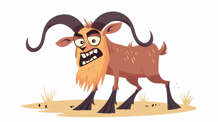 Cartoon funny angry goat ramming flat vector isolated - obrazy, fototapety, plakaty