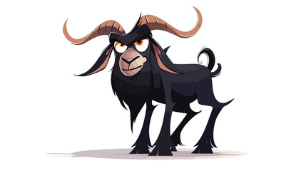 Cartoon funny angry goat ramming flat vector isolated - obrazy, fototapety, plakaty