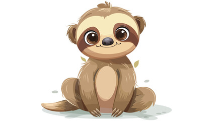 Cartoon funny baby sloth sitting flat vector isolated