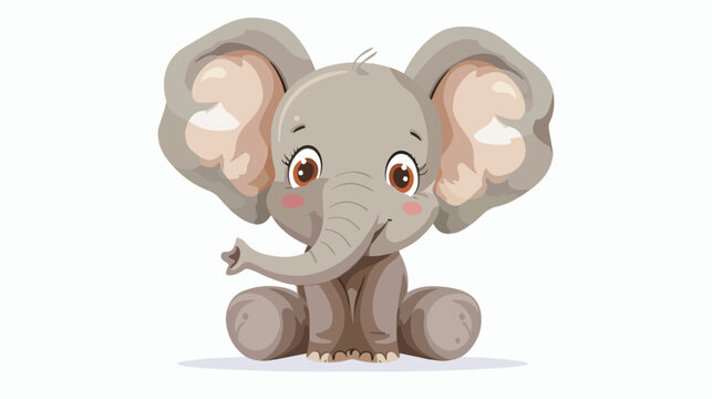 Cartoon funny baby elephant sitting flat vector isolated