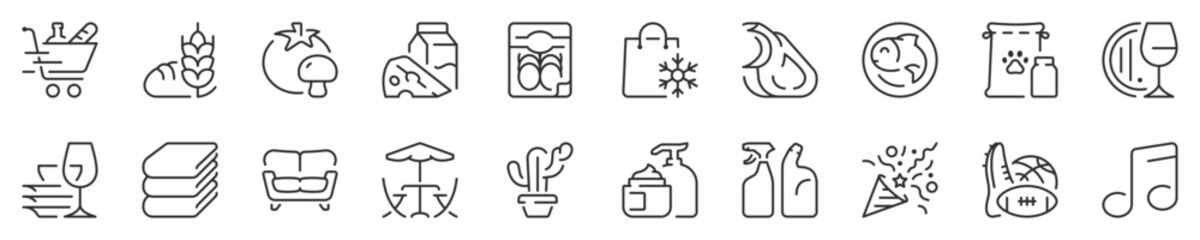 Plakaty  Supermarket departments and services, thin line icon set 2 of 3. Symbol collection in transparent background. Editable vector stroke. 512x512 Pixel Perfect.