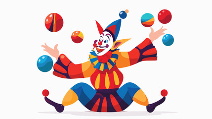 Cartoon funny jester showing juggling flat vector isolated