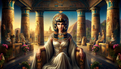 Cleopatra sitting on a throne- Egypte history