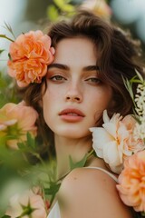 Portrait of a beautiful young woman with flowers in her hair