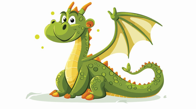 Cartoon green dragon on white background flat vector isolated
